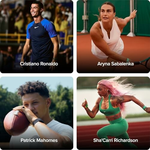 Collage of athletes including a soccer player, a tennis player, a football player, and a sprinter.