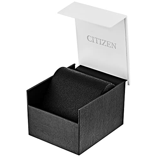 Open Citizen watch box with black cushion inside.