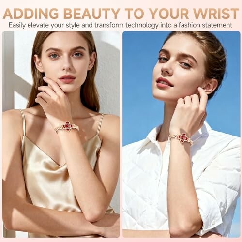 Two women showcasing elegant smartwatches as fashion accessories.