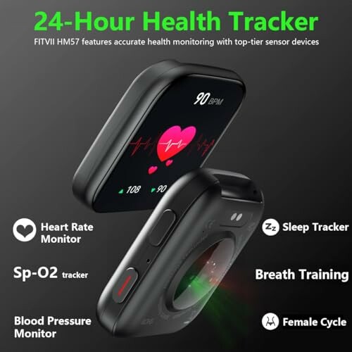 FITVII HM57 Health Tracker with heart rate, SpO2, blood pressure monitor, sleep, and female cycle tracking.