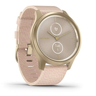 Garmin smartwatch with rose gold case and pink strap