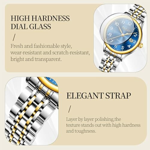 Luxury watch with high hardness dial glass and elegant strap