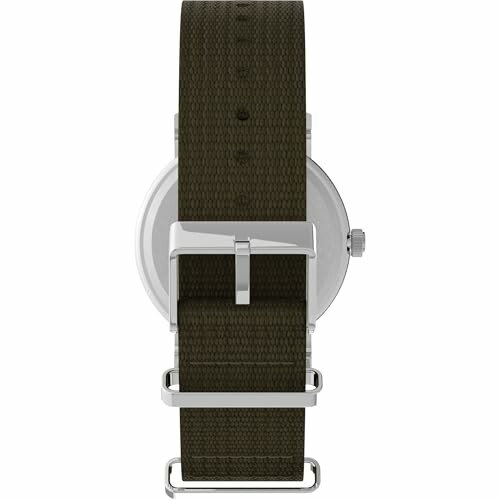 Minimalist watch with dark green strap, back view
