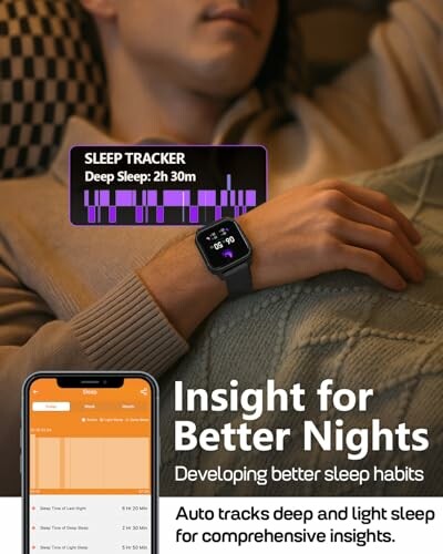 Person using smartwatch with sleep tracker app