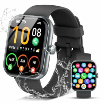 Smartwatch with splash-proof design and colorful display.