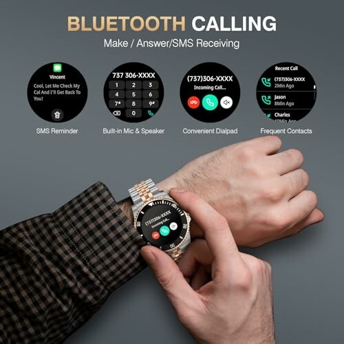 Person using smartwatch with Bluetooth calling feature.