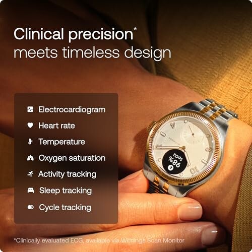 Smartwatch showcasing clinical precision with various health tracking features.
