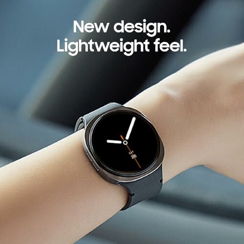 Smartwatch on wrist with text 'New design. Lightweight feel.'