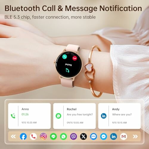 Smartwatch displaying call and message notifications.