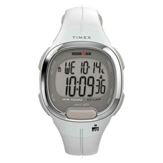 Timex Ironman digital watch with white band and gray display