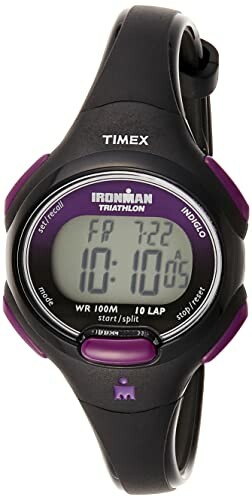 Timex Ironman digital wristwatch with black and purple design.