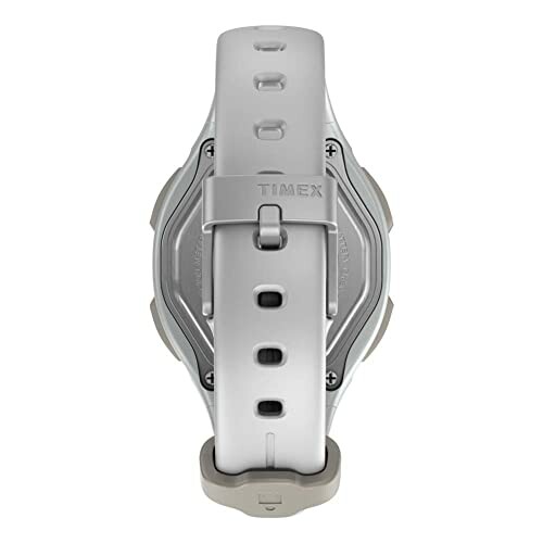 Back view of a Timex watch with a gray strap