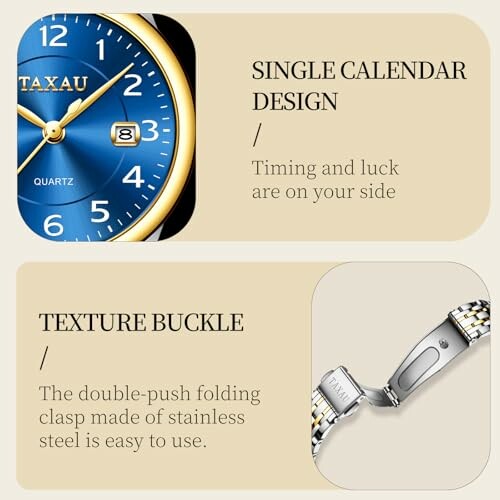 Watch with single calendar design and texture buckle